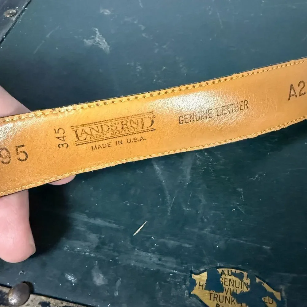 Vintage Lands' End Laced Brown Genuine Leather Belt in USA Men Size 38